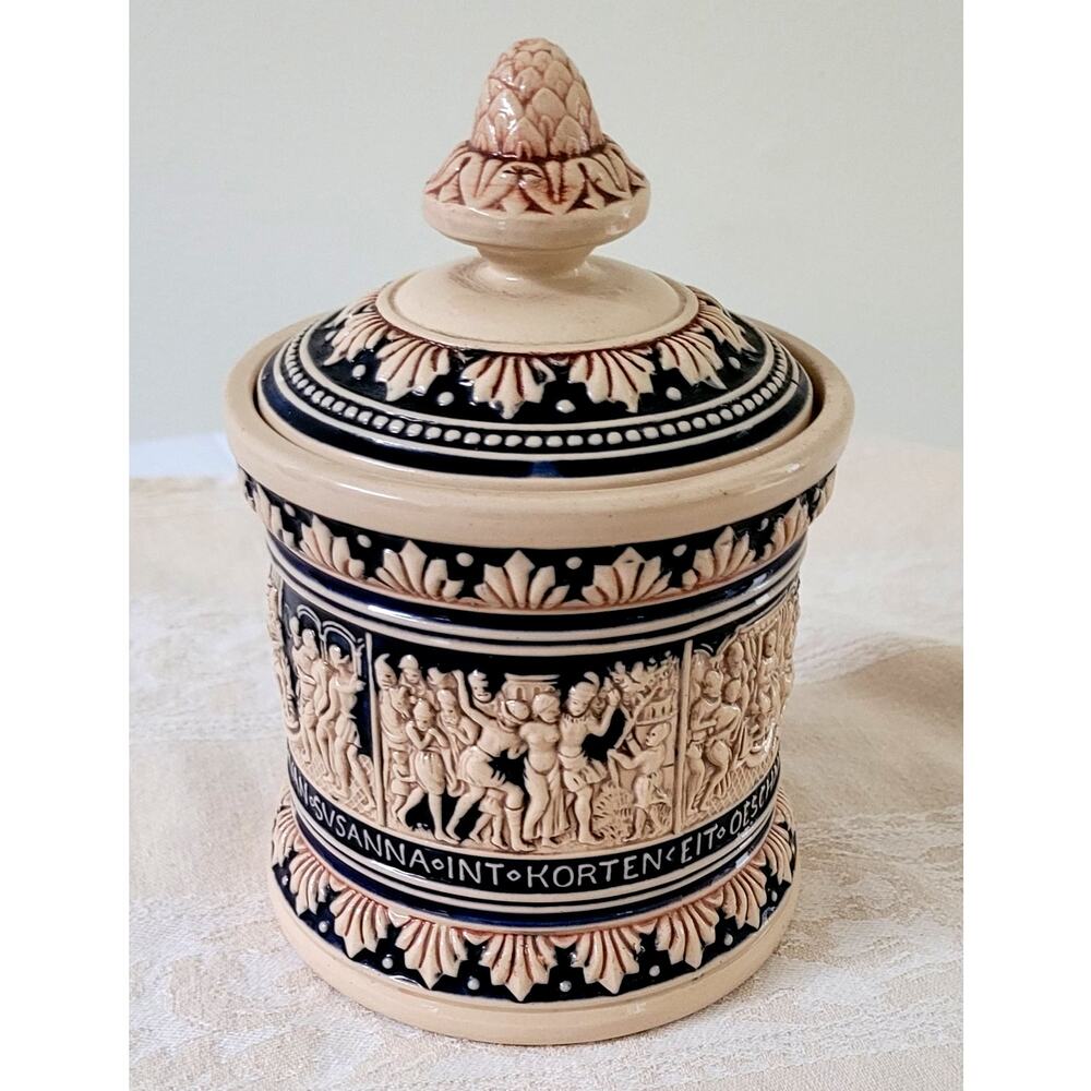 MARZIPAN&REMY Majolica Ironstone Tobacco/Decorative Jar-Germany VINTAGE/1950-60s